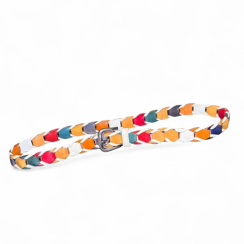 St. John’s Bay Women’s Cowhide Leather Belt Multicolor Braided Size Large 40”